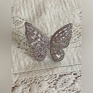 New sterling silver 925 and pink CZ adjustable size butterfly ring